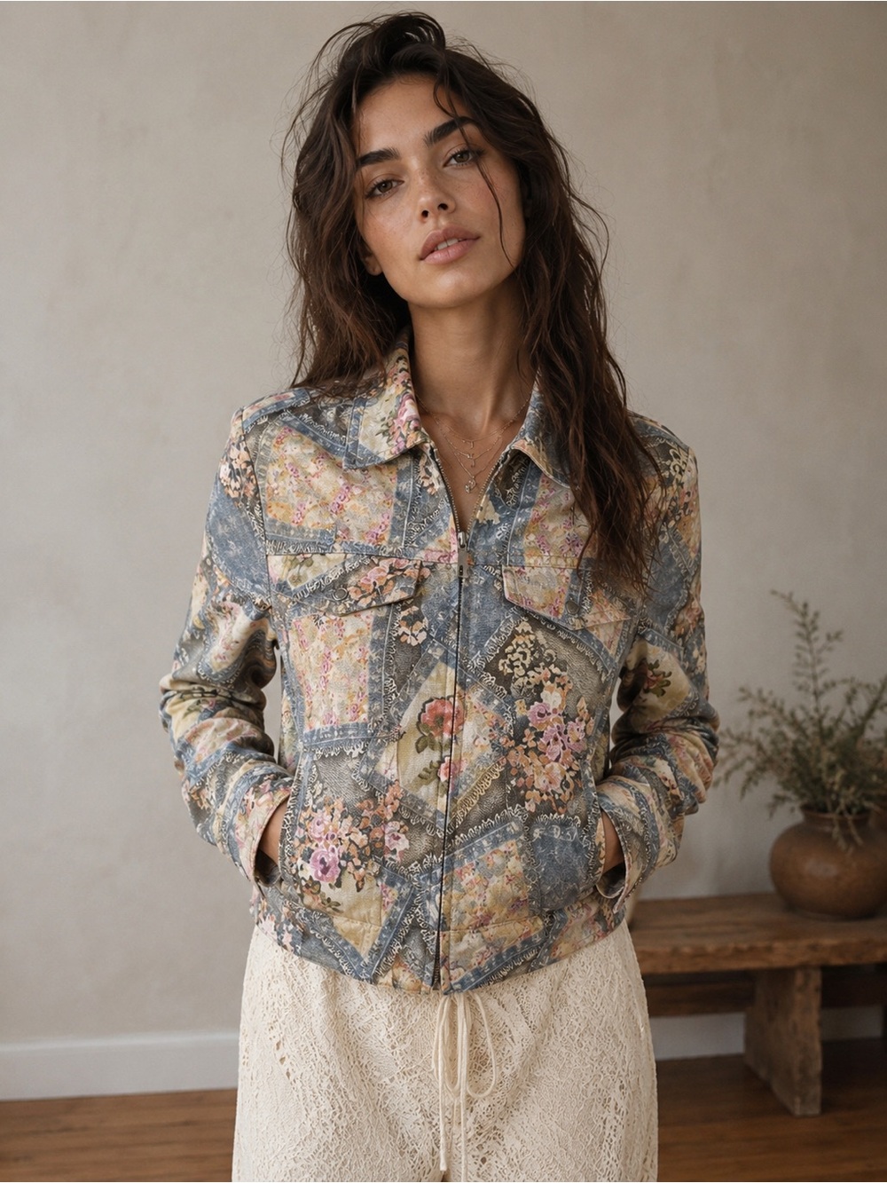 vintage cotton patchwork stretchy jacket